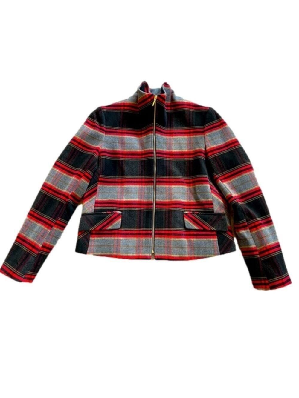 TRISTAN Plaid Fall Jacket with Gold Zipper, Size Medium